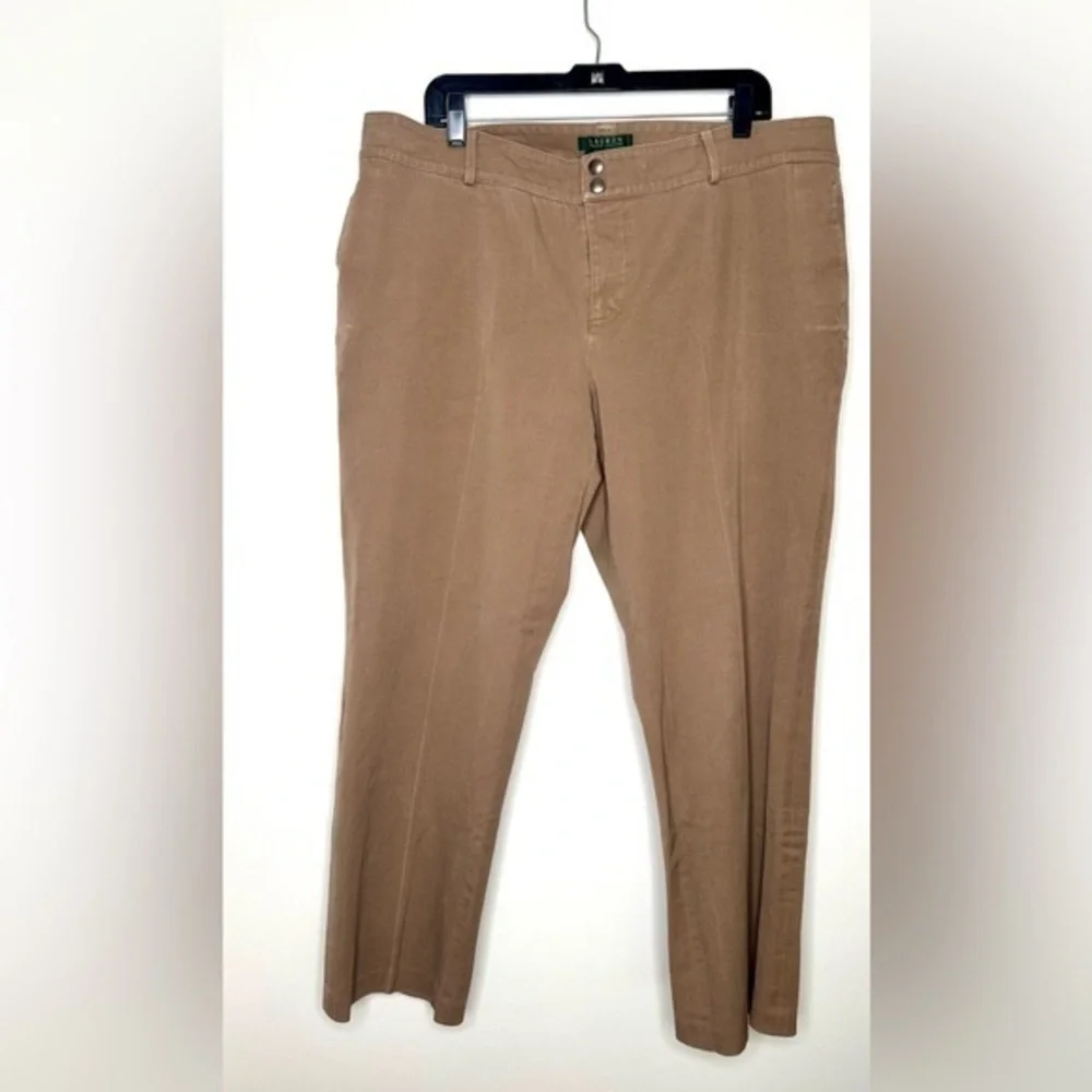 Ralph Lauren Tan Trousers Flat Front Cotton Blend Women’s Size 18W
